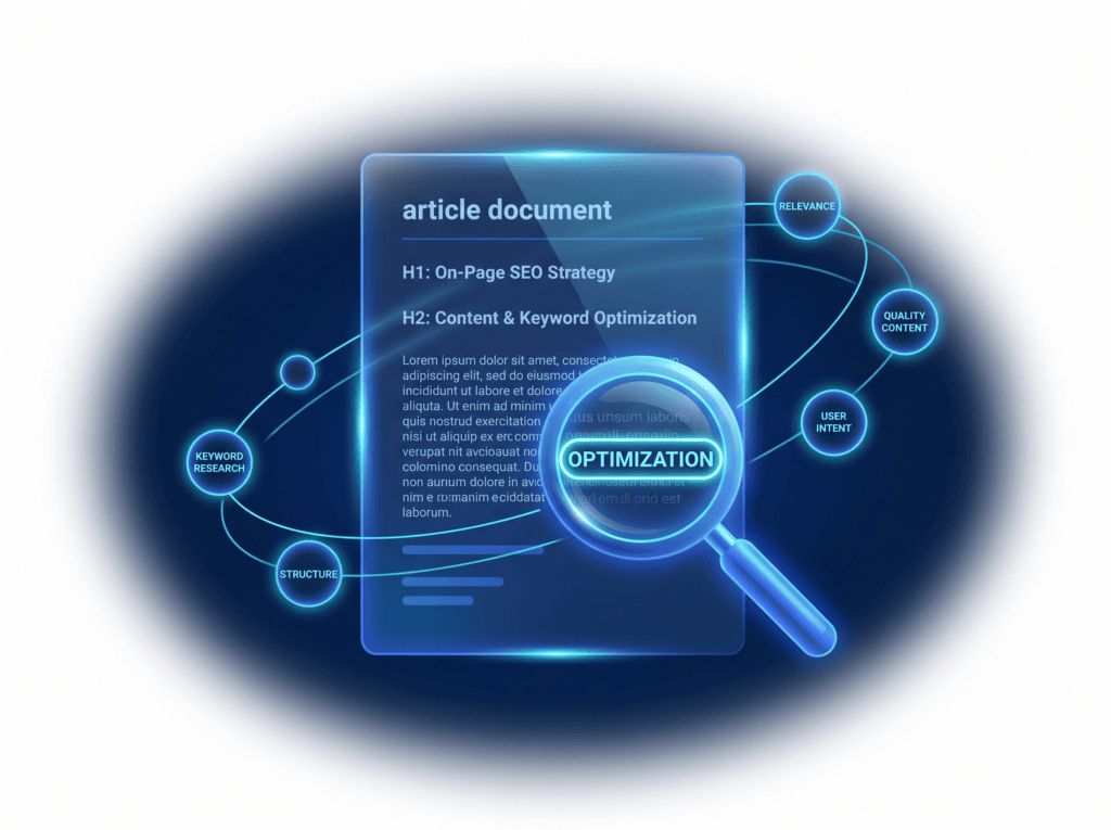 On-page content and keyword optimization concept