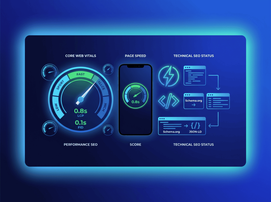Technical SEO and Core Web Vitals performance dashboard