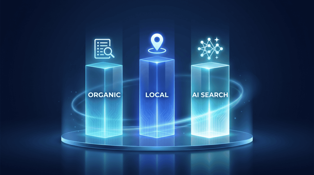 The three pillars of modern search: organic, local, and AI search